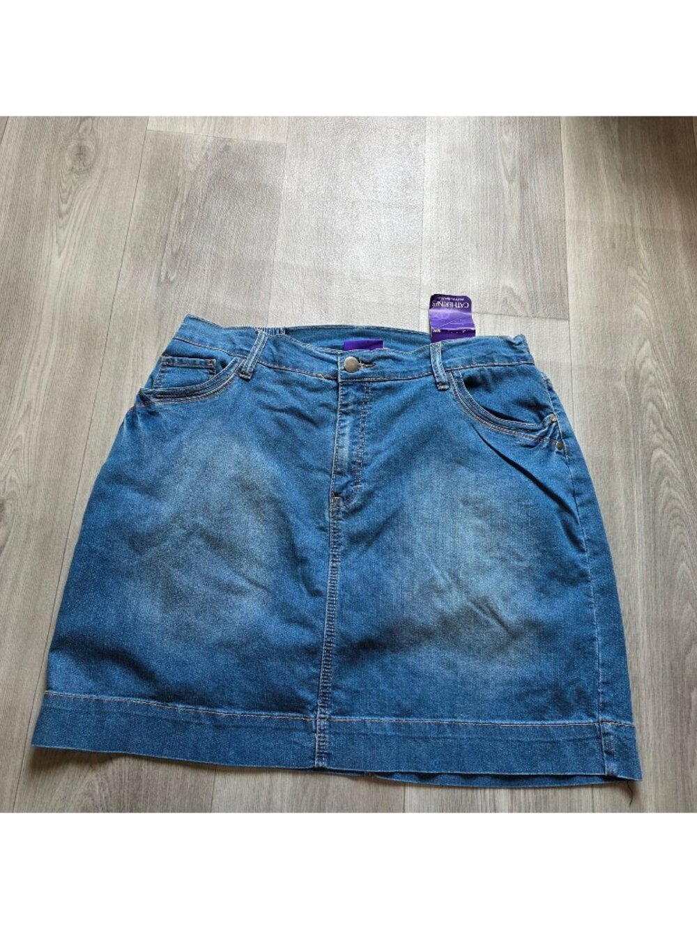 Catherines Plus Size 18W Denim Skort With Back Pockets Elastic Waistband Blue